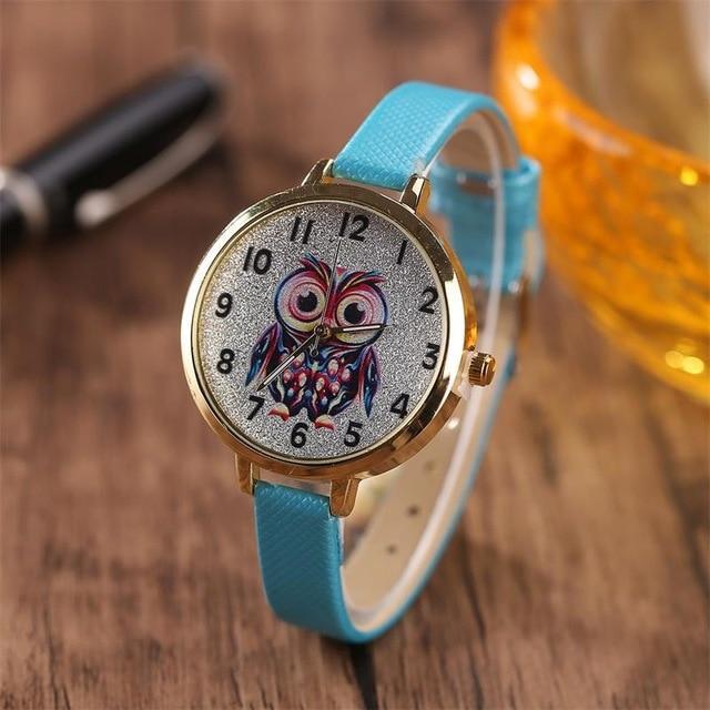 Owl student cartoon watch female model thin belt watch Image