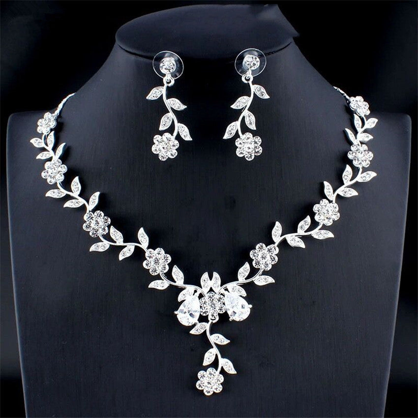 Golden Zircon Jewelry Set Bridal Necklace Earrings Wedding Two-piece Set Image