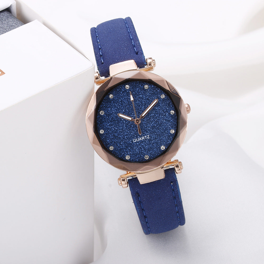 Casual Women Romantic Starry Sky Wrist Watch Leather Rhinestone Designer Ladies Clock Image