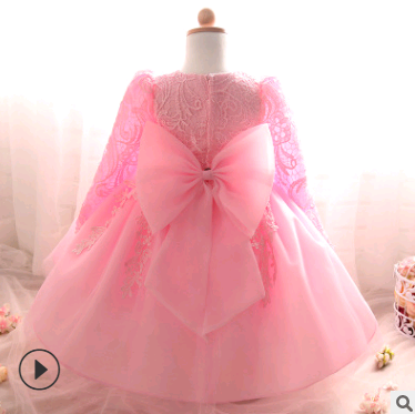 Long-sleeved girls dress rose children's wedding dress skirt Image