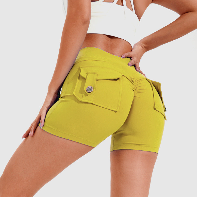 High Waist Hip Lifting Shorts With Pockets Quick Dry Yoga Fitness Sports Pants Summer Women Clothes Image