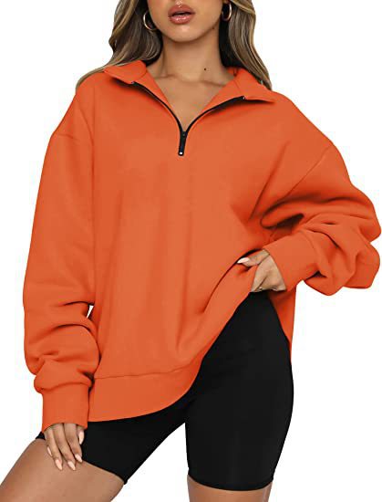 Women Sweatshirts Zip Turndown Collar Loose Casual Tops Clothes Image