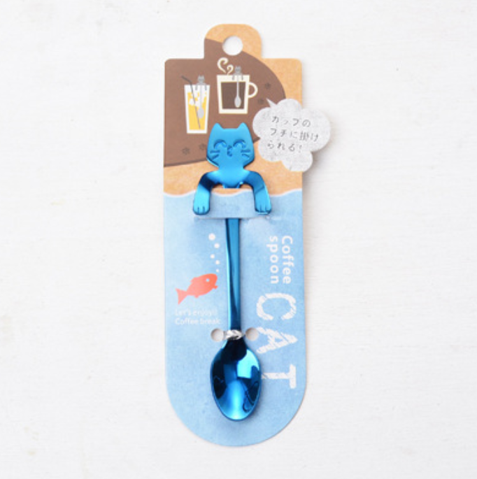 Cross-border 304 Stainless Steel Spoon Cartoon Cat Handle Hanging Coffee Spoon Image