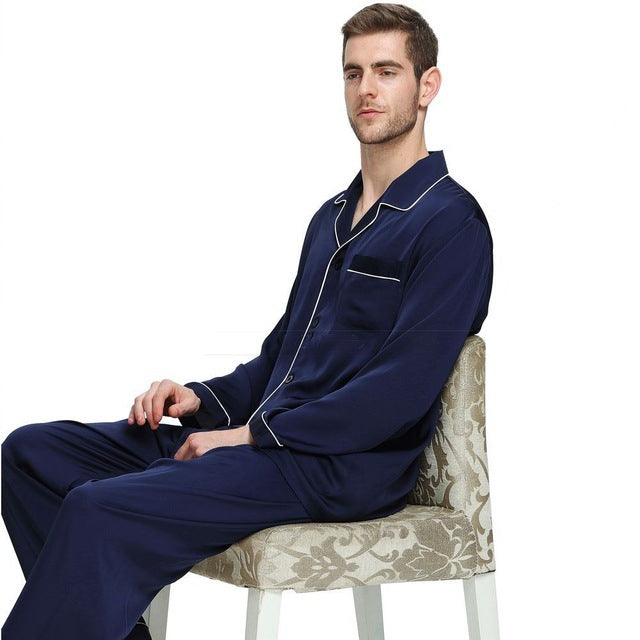 Men's silk satin pajamas suit casual wear Image