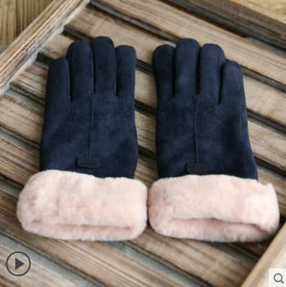 Gloves Female Autumn and Winter Warm Korean Version Plus Velvet Thick five Fingers Retro Suede Touch Screen Gloves Cute Driving Image