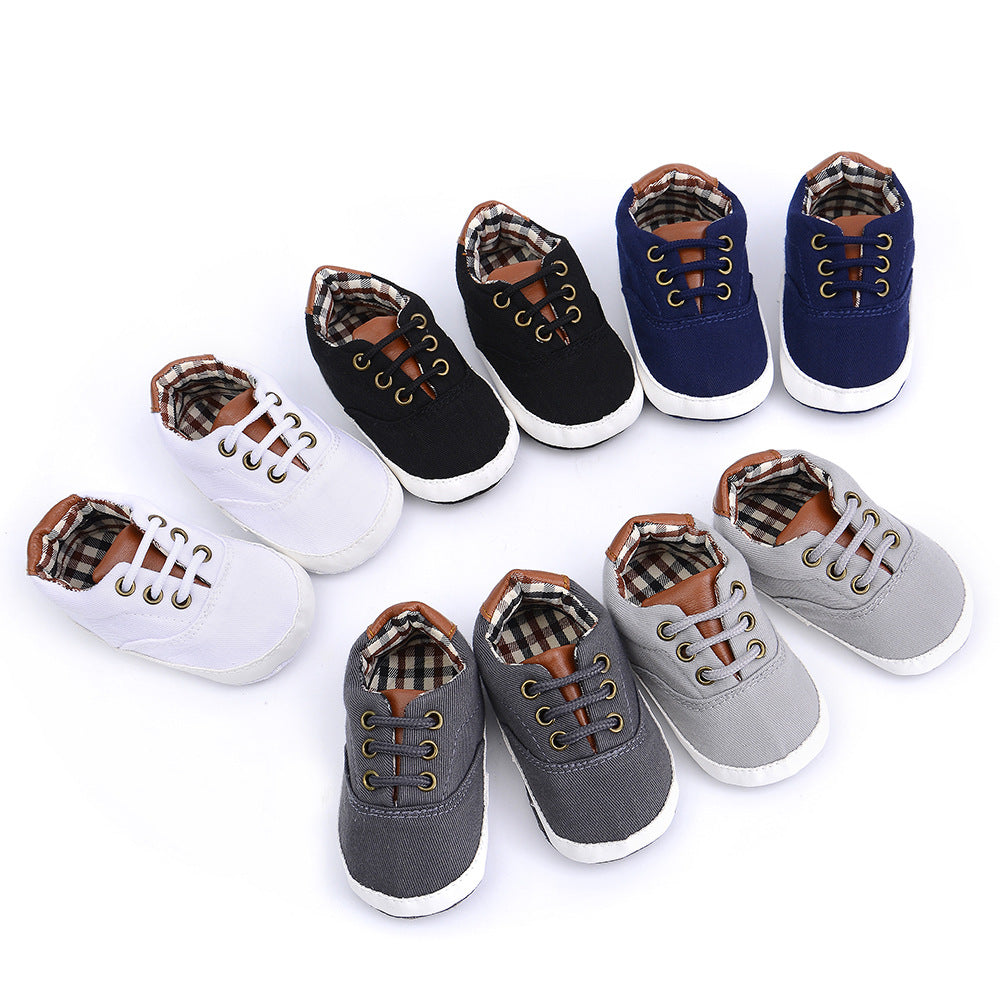 Solid color casual lace soft bottom baby canvas shoes baby shoes toddler shoes Image