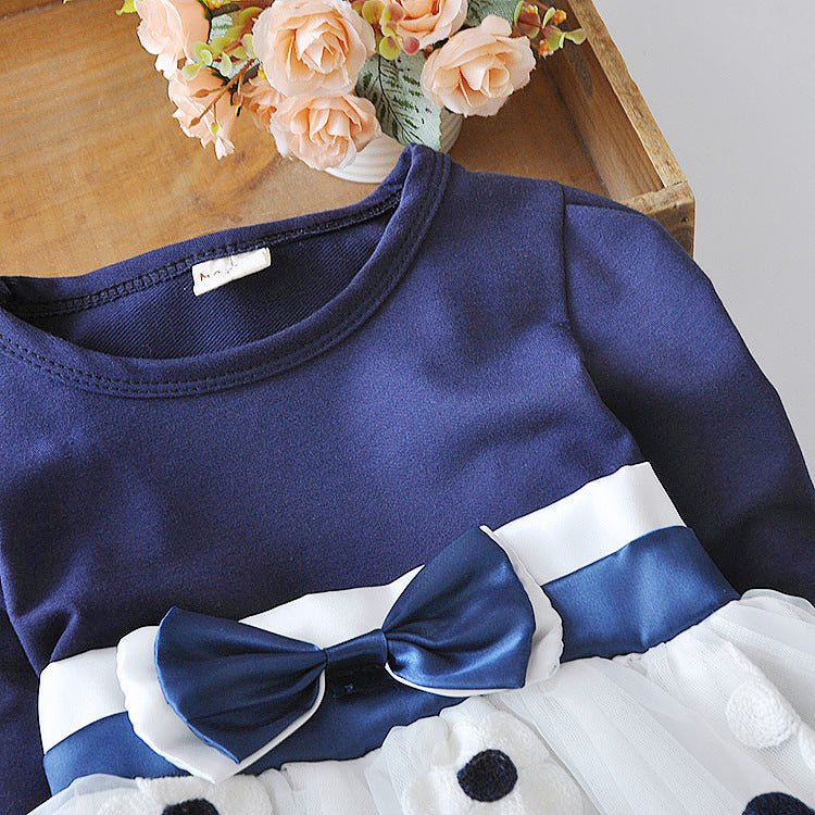 Flower bow long sleeve dress Image