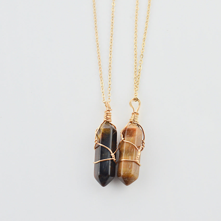 Geometric Hexagonal Column Quartz Necklace Pendant Natural Stone Bullet Crystal Image