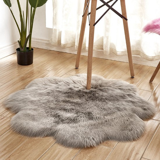 Artificial Woolen Carpet Rug Floral Shape Sheepskin Hairy Carpet Faux Mat Seat Pad Fur Warm Tapetes Floor Mat Soft Area Rug Image