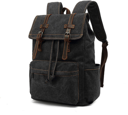 Men's Backpack Vintage Crazy Horse Leather Outdoor Travel Canvas Bag