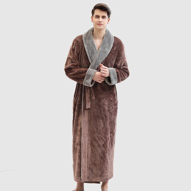 Men's Winter Plus Size Long Bathrobe Coral Fleece Full Length Pajamas Image