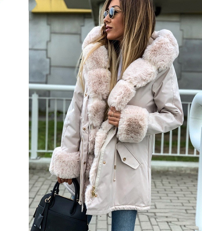 Winter mid-length pie overcoming thick fur collar furry coat women Image