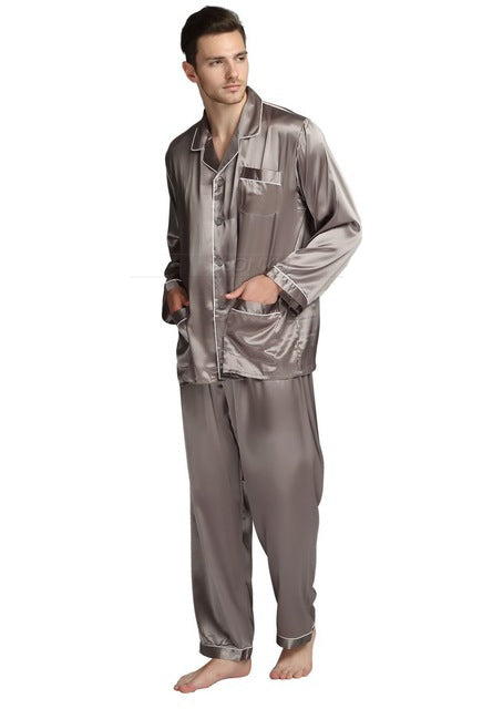 Men's silk satin pajamas suit casual wear Image