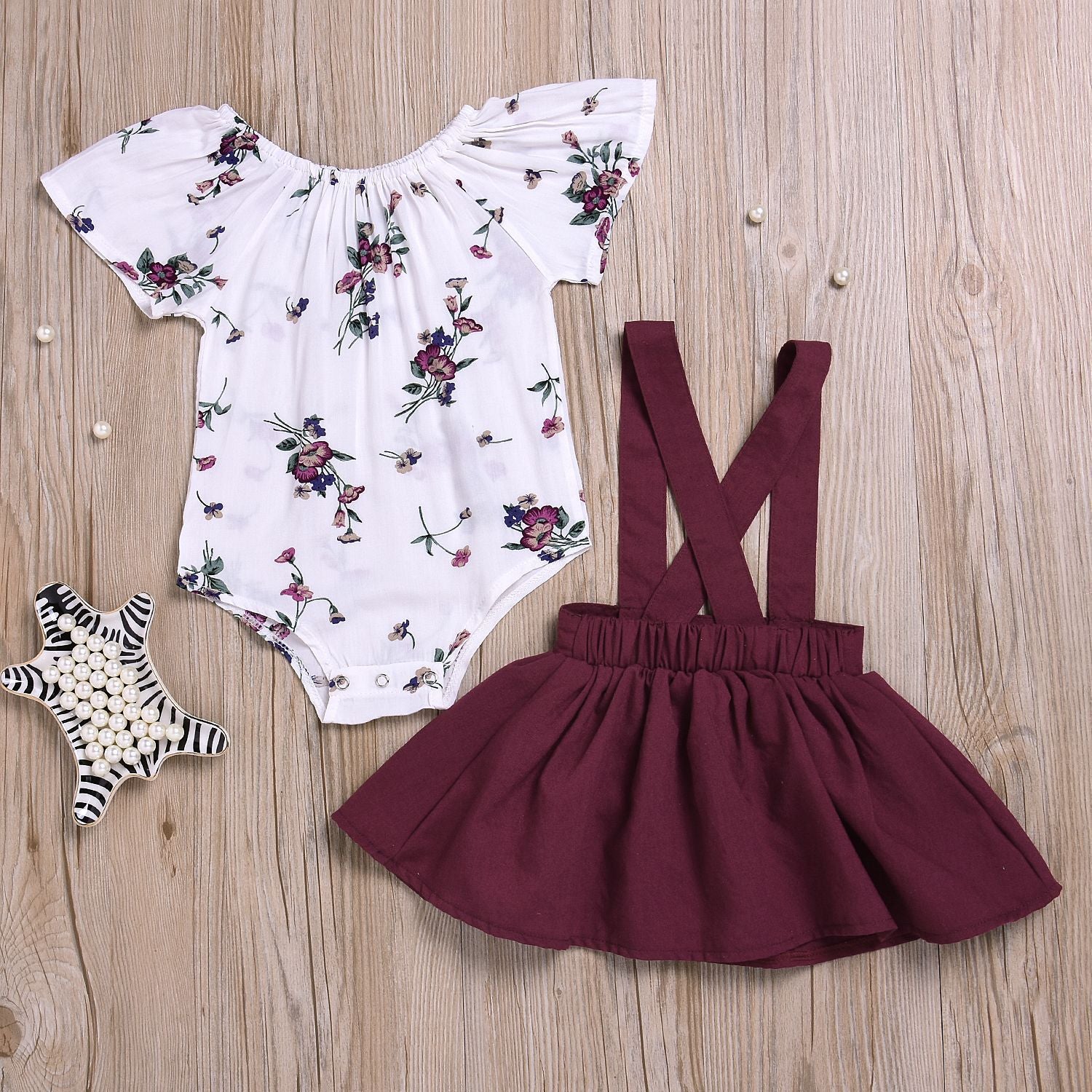 Patricia Floral Set  Toddler Kids Baby Girls Floral Romper Suspender Skirt Overalls 2PCS Outfits Baby Clothing Image