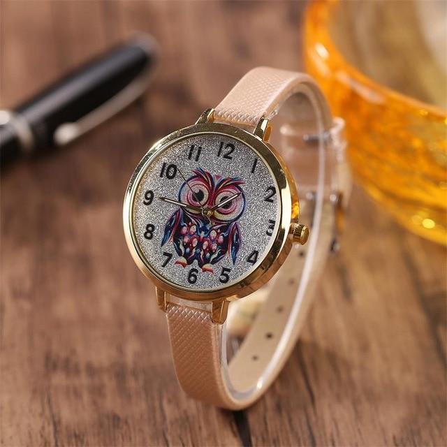 Owl student cartoon watch female model thin belt watch Image