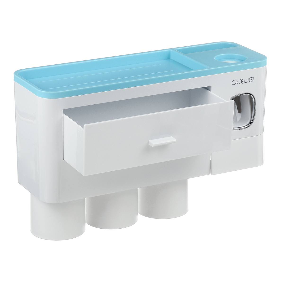 Non-marking Hanging Magnetic Toothbrush Holder Single Drawer Storage Rack With Toothpaste Squeezer Toiletry Set Image