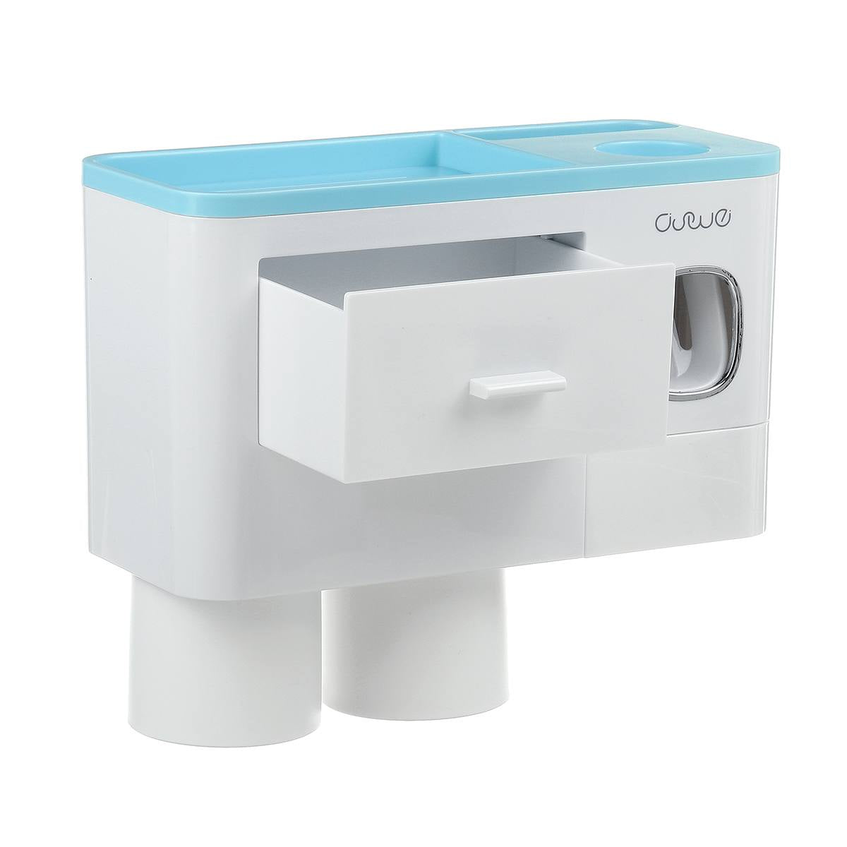 Non-marking Hanging Magnetic Toothbrush Holder Single Drawer Storage Rack With Toothpaste Squeezer Toiletry Set Image