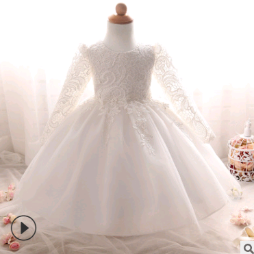 Long-sleeved girls dress rose children's wedding dress skirt Image