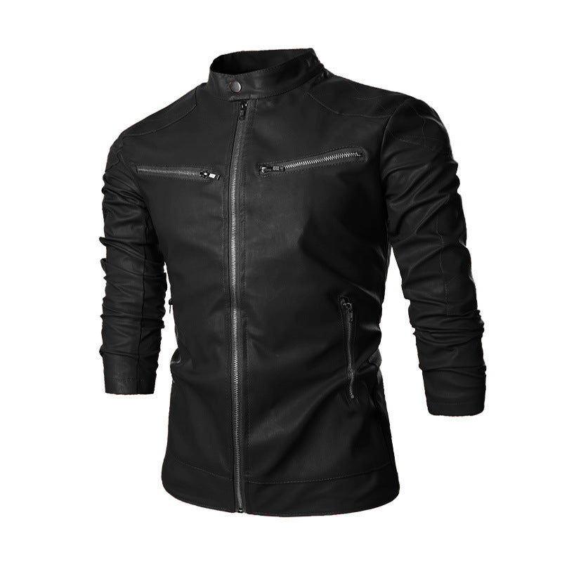 Korean Mens Leather Jacket Motorcycle Jacket Men Image