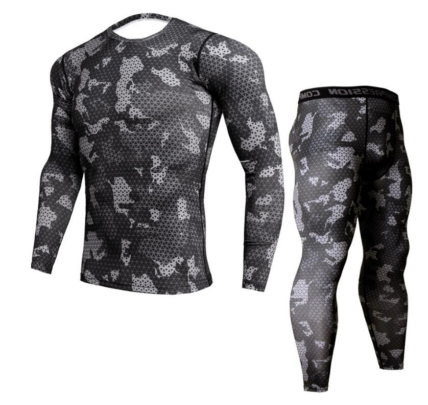 Mens Camouflage Pants & T Shirt Sets Fashion Crossfit T-shirt Compression Brand Clothing Joggers Men Casual Leggings Image