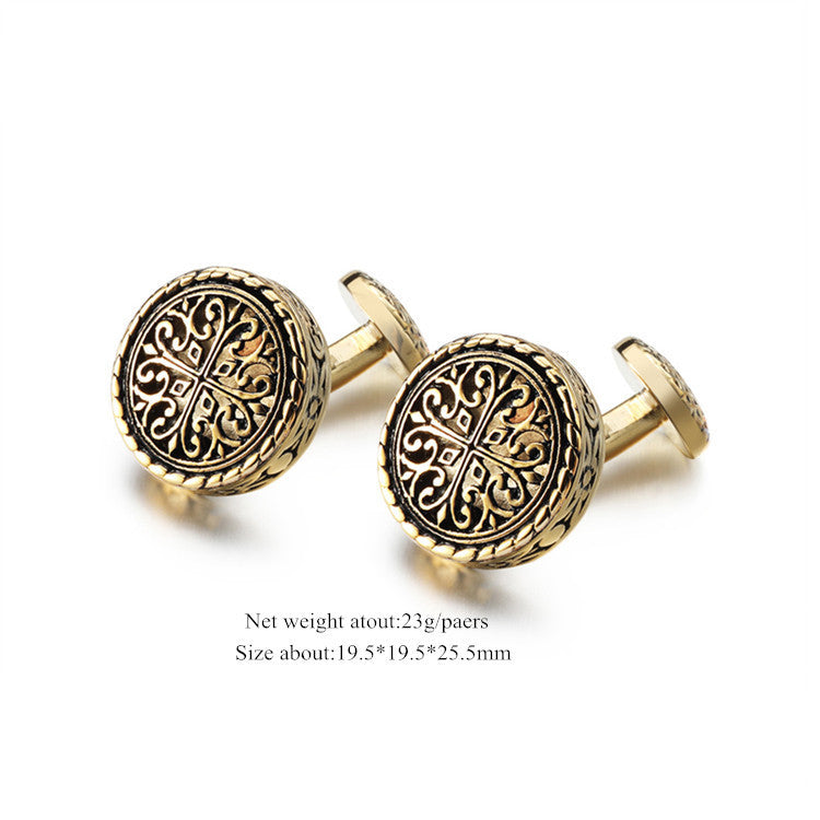 French Black Glue Drop Round Electroplated Gold Cufflinks Image