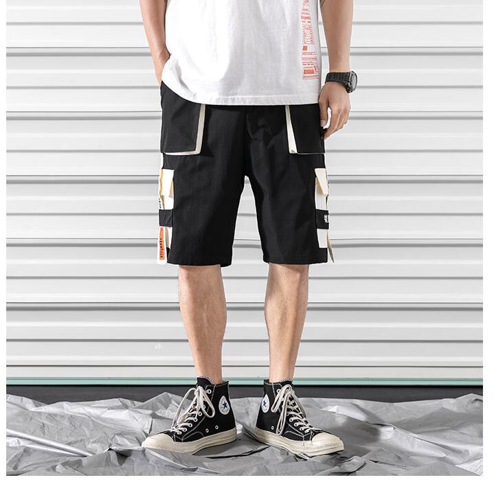 Hip hop shorts mens black casual street wear elastic shorts Image