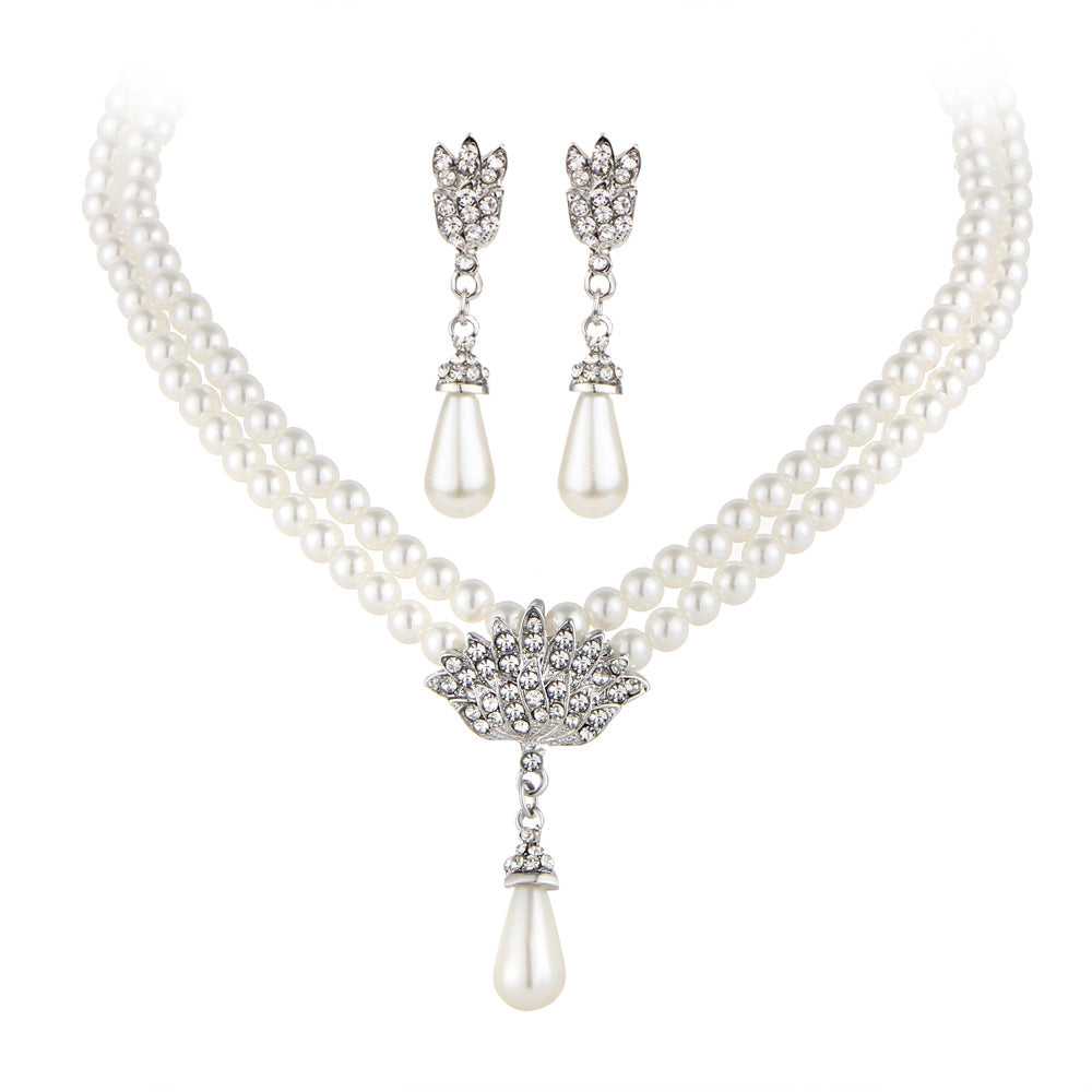 Jewelry Bridal Pearl Crystal Diamond Short Clavicle Neck Necklace Set Image