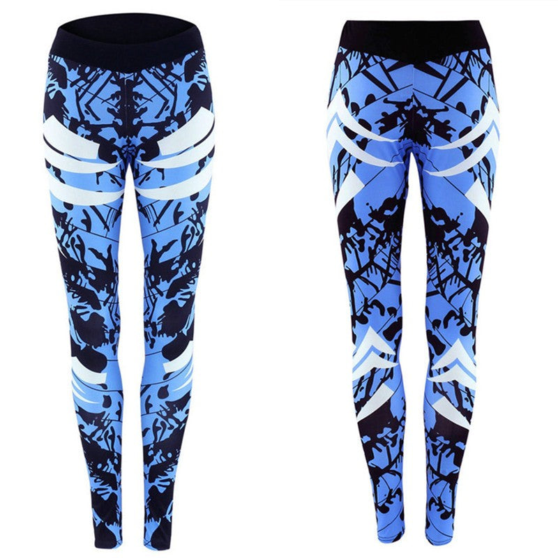 Dark Blue Printed Tight Gym Leggings Image