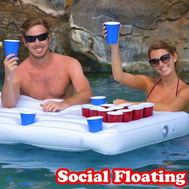 Water Party  Air Mattress Ice Bucket Cooler Cup Holder Inflatable Beer Pong Table Pool Float Image