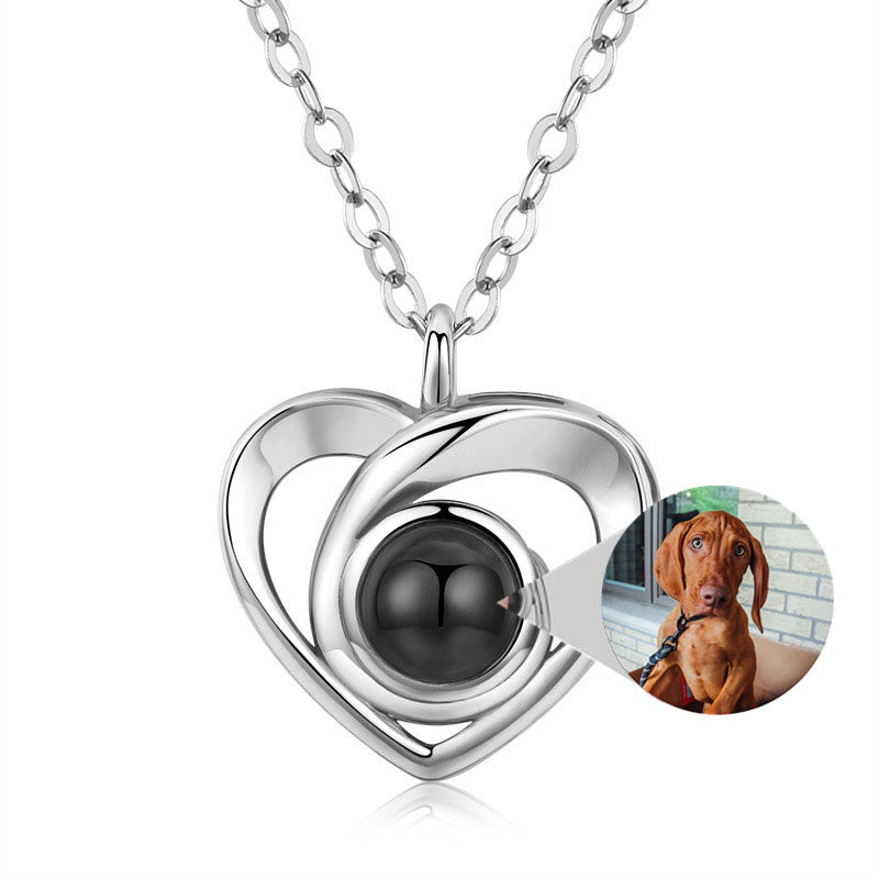 S925 Silver Romantic Photo Projection Necklace Heart Shaped Pendant Necklace Image