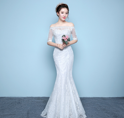 Wholesale wedding dress bride wedding dress factory direct fishtail wedding dress waist fishtail wedding Qi word shoulder