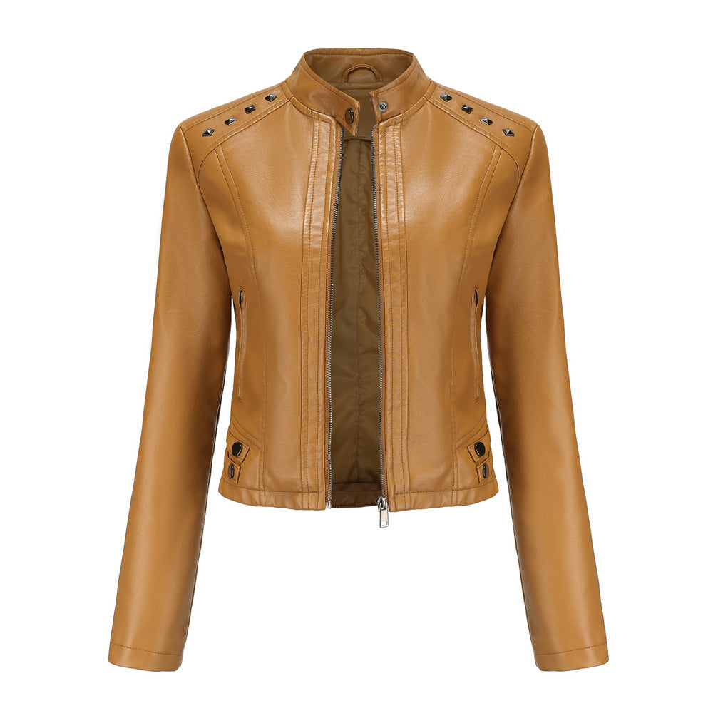 Studded Leather Women Short Jacket Long Sleeves Image