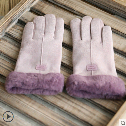 Gloves Female Autumn and Winter Warm Korean Version Plus Velvet Thick five Fingers Retro Suede Touch Screen Gloves Cute Driving Image