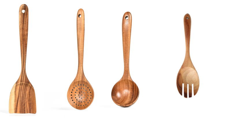 Teak Natural Wood Tableware Spoon Ladle Turner Rice Colander Soup Skimmer Cooking Tool Sets Spoon Scoop Kitchen Tools Gadgets Image