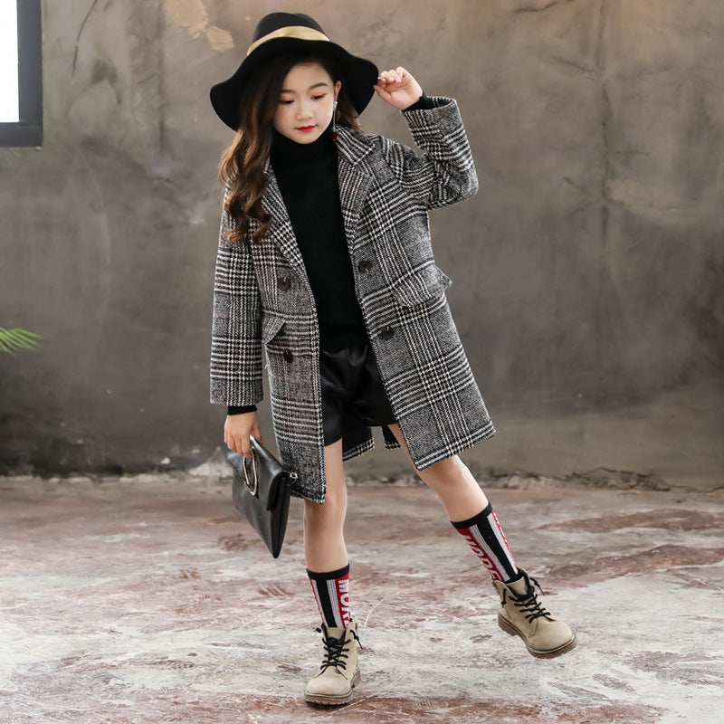 Gray plaid houndstooth coat for girls Image