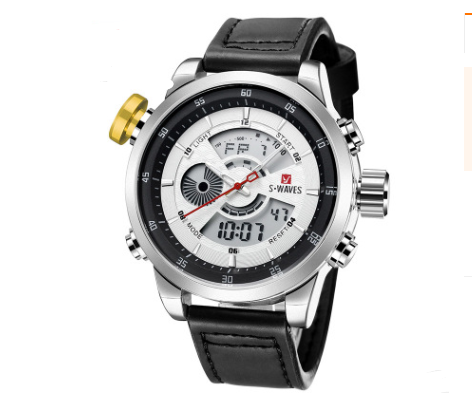 Trendy casual double men's watch Waterproof high quality belt electronic quartz watch Image