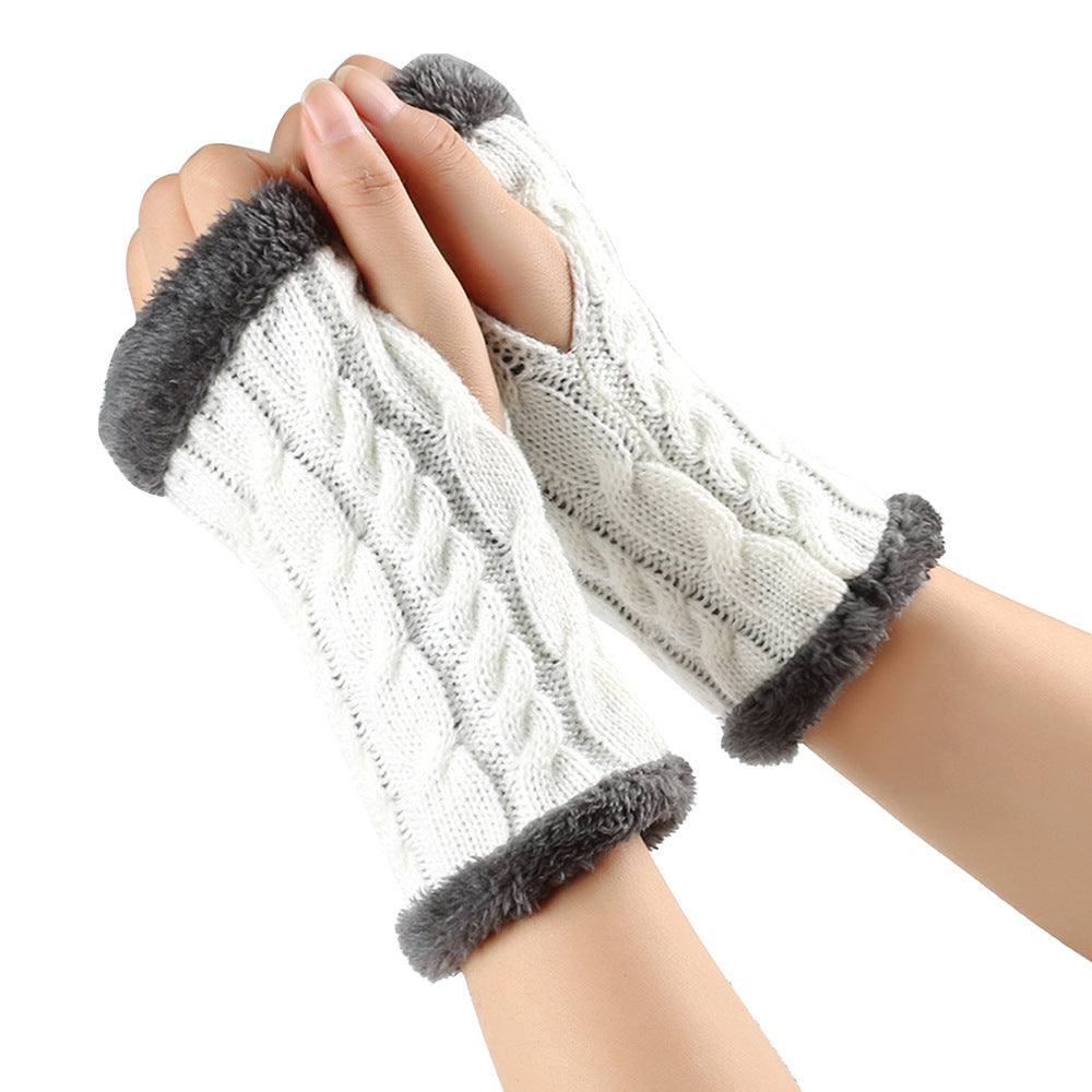 Winter Plush Gloves Twist Knitted Fingerless Fleece Gloves Women Warm Thickened Woolen Gloves Image