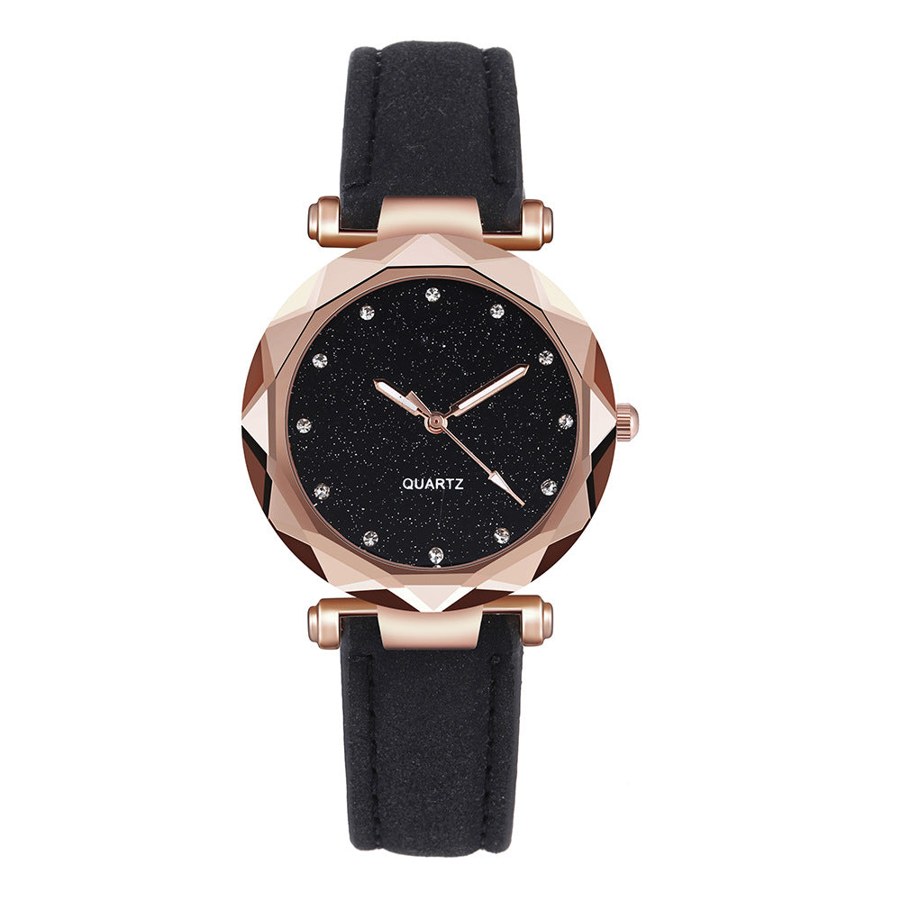 Casual Women Romantic Starry Sky Wrist Watch Leather Rhinestone Designer Ladies Clock Image