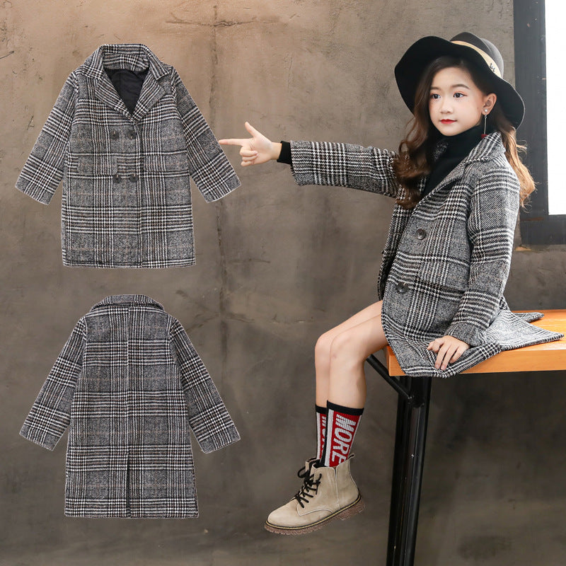 Gray plaid houndstooth coat for girls Image