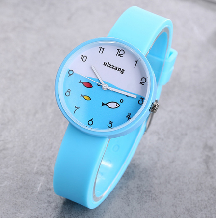 Children Watch For Girls Color Silicone Strap Fashion Quartz Wristwatch Fish Dial Cartoon Kids Clock Image