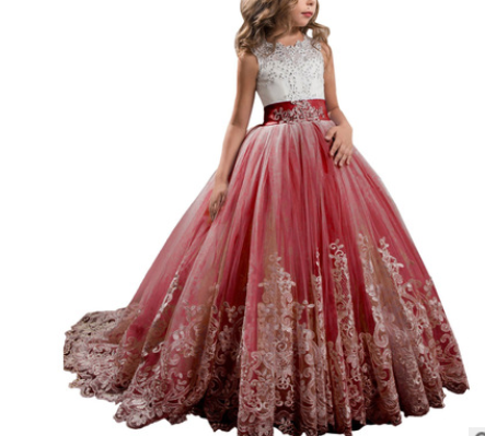 Europe and the United States new children's clothing children's lace wedding dress skirt pettiskirt princess dress flower girl dress girls birthday piano Image