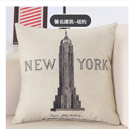 Great Buildings Print Pillow Cases London Paris New York Decorative Pillows Cotton Linen Home Decor Square Throw Pillows Cover Image