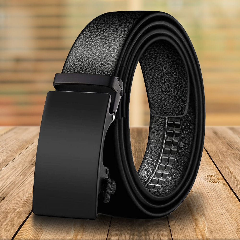 Microfiber Leather Mens Ratchet Belt Belts For Men Adjustable Automatic Buckle Black Image