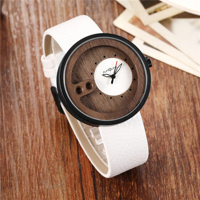 Fashion Top Brand Wooden Watch Men Exquisite Carving Hollow Design Male Clock Unique Green Leather Quartz Wood Watches Image