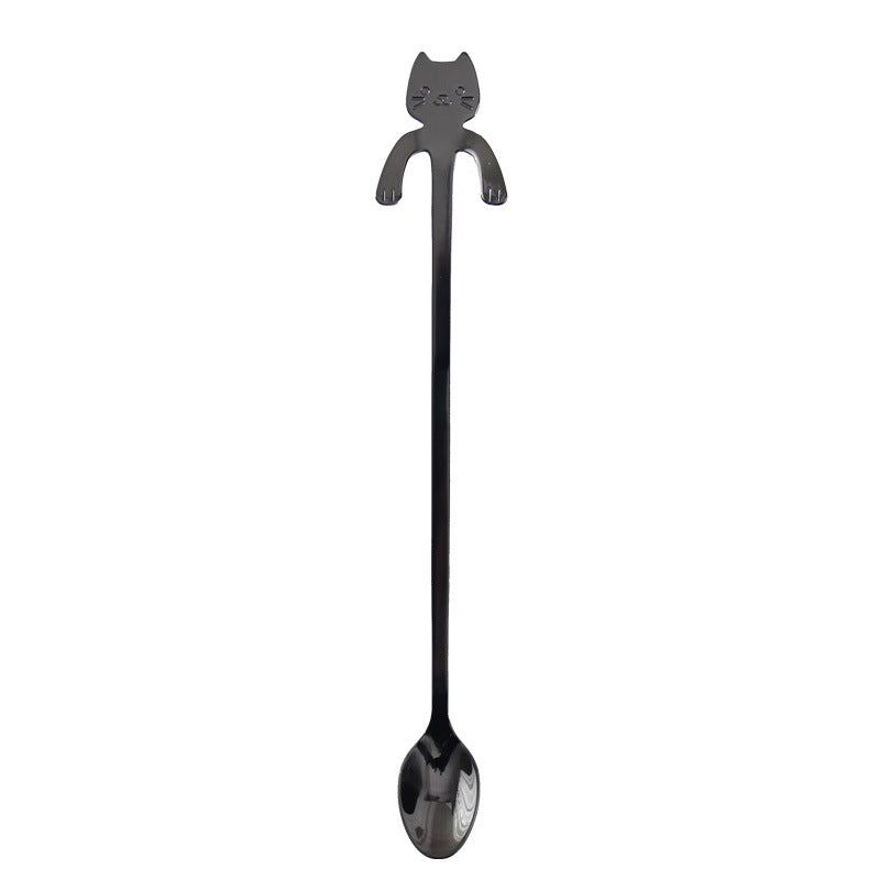 Cross-border 304 Stainless Steel Spoon Cartoon Cat Handle Hanging Coffee Spoon Image