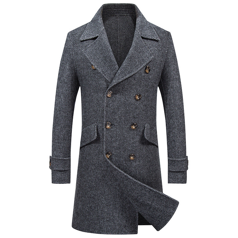 Double-breasted mid-length woolen coat Image