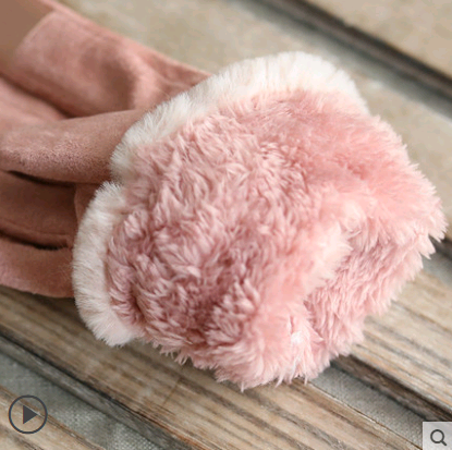 Gloves Female Autumn and Winter Warm Korean Version Plus Velvet Thick five Fingers Retro Suede Touch Screen Gloves Cute Driving Image