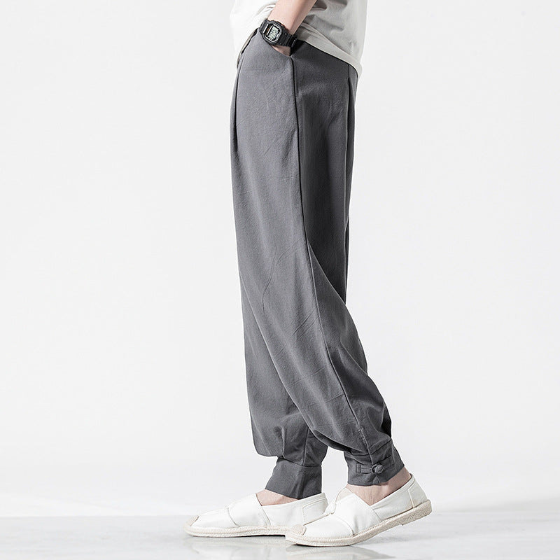 Chinese style cotton and linen casual trousers loose harem pants bloomers Image