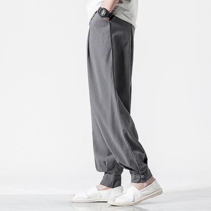 Chinese style cotton and linen casual trousers loose harem pants bloomers