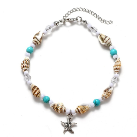 Europe and America Conch Mizhu Yoga Anklet Turtle Bracelet Beach Pendant Starfish Pearl Retro Turtle Anklet Image